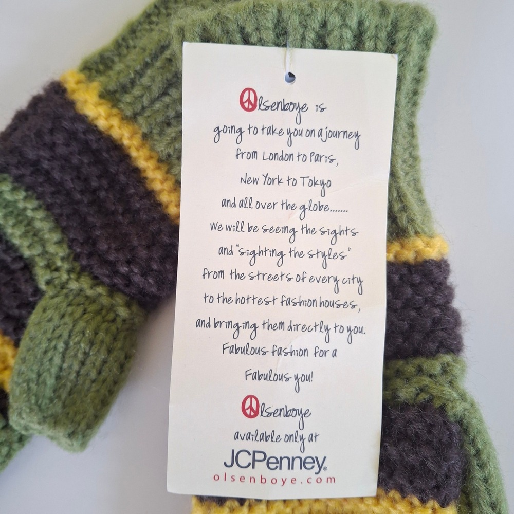 Olsenboye Womens Striped Boho Fingerless Knit Gloves Olive Purple Yellow OS NWT - Picture 5 of 6